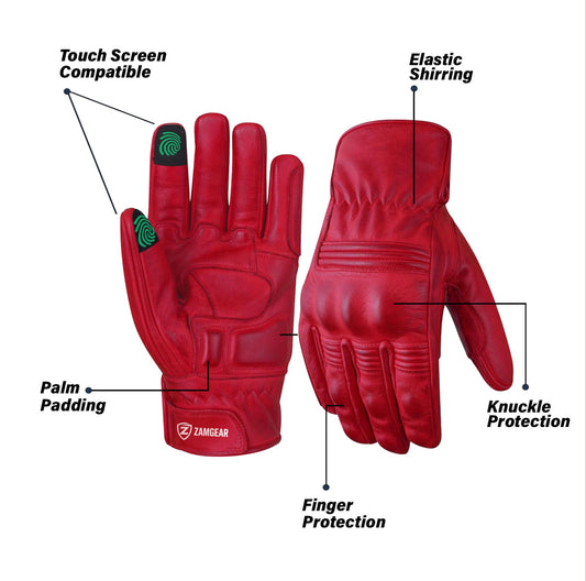 Motorcycle Gloves Racing Touchscreen Leather Armored Riding Biker Gloves Red