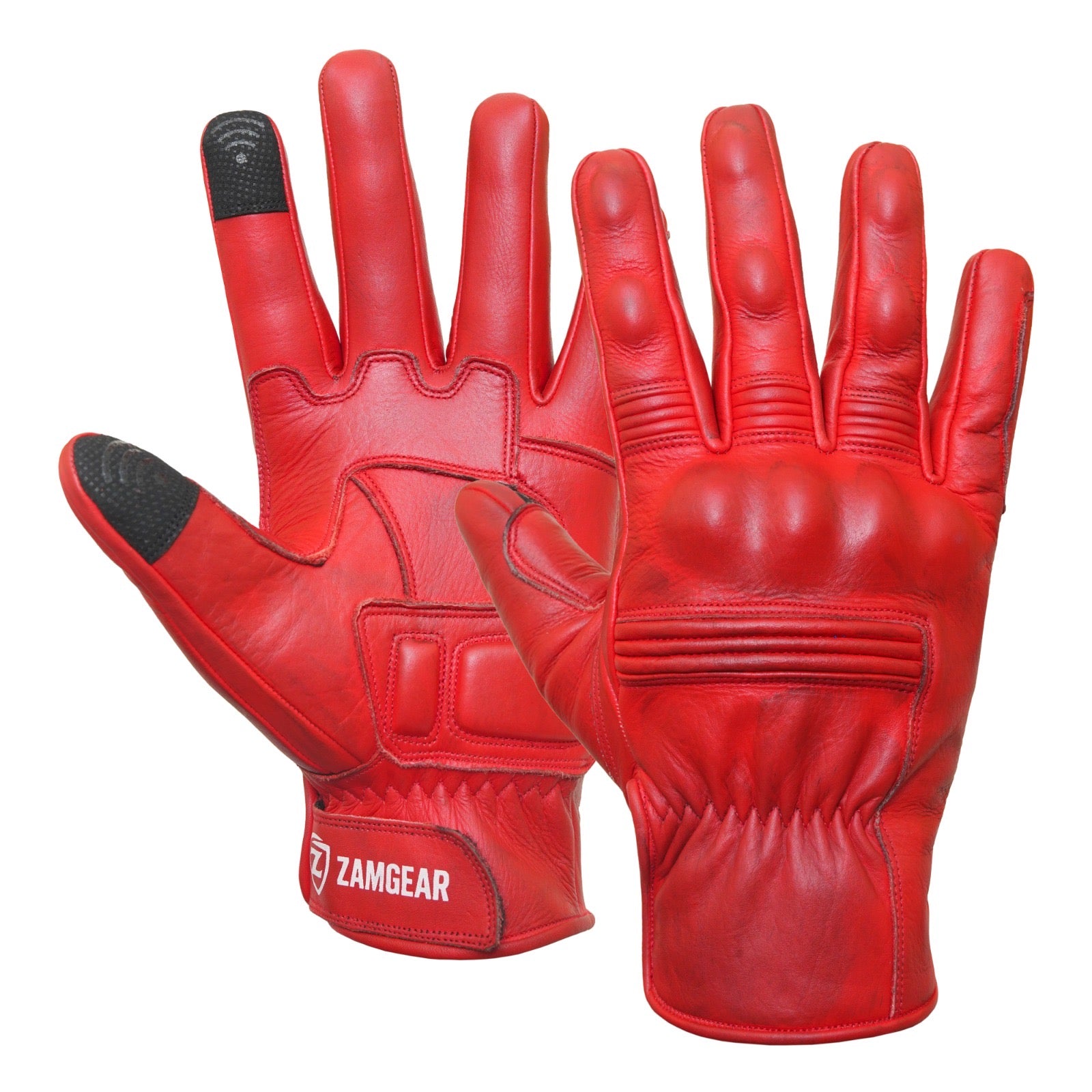 Motorcycle Red Leather Gloves Knuckle Protection Touchscreen