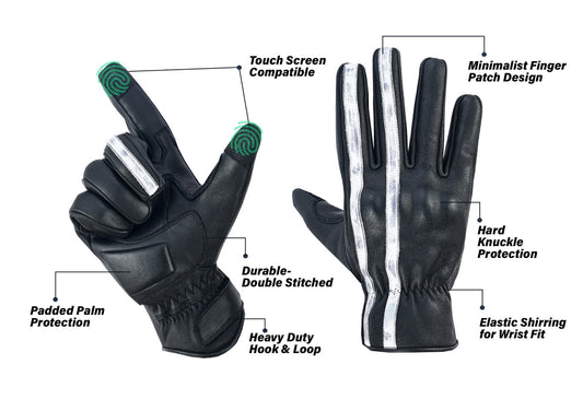 Motorcycle Gloves Racing Touchscreen Leather Armored Riding Biker Gloves Black/White