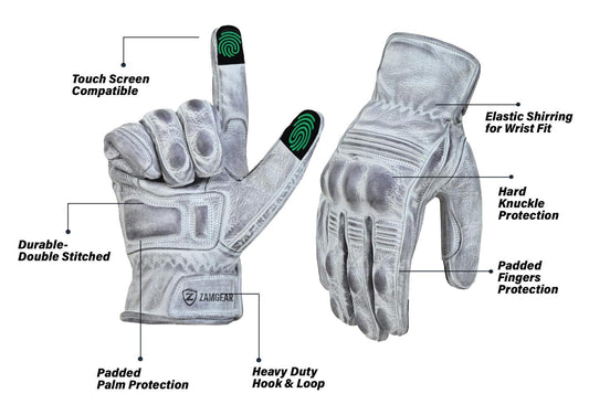 Motorcycle Gloves Racing Touchscreen Leather Armored Riding Biker Gloves White