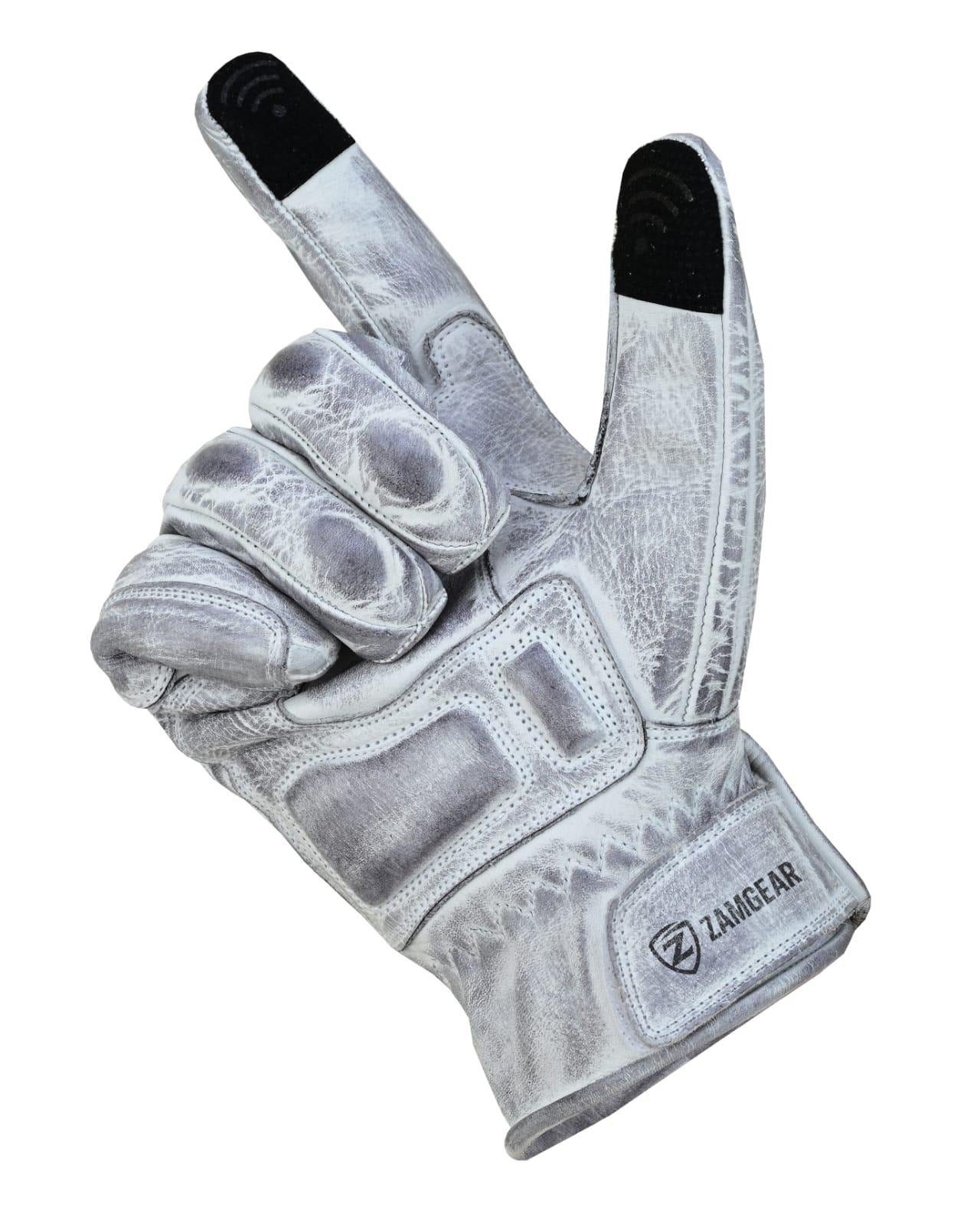 Motorcycle Gloves Racing Touchscreen Leather Armored Riding Biker Gloves White