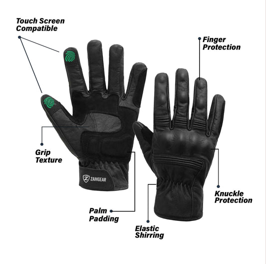 Motorcycle Gloves Racing Touchscreen Leather Armored Riding Biker Gloves Black
