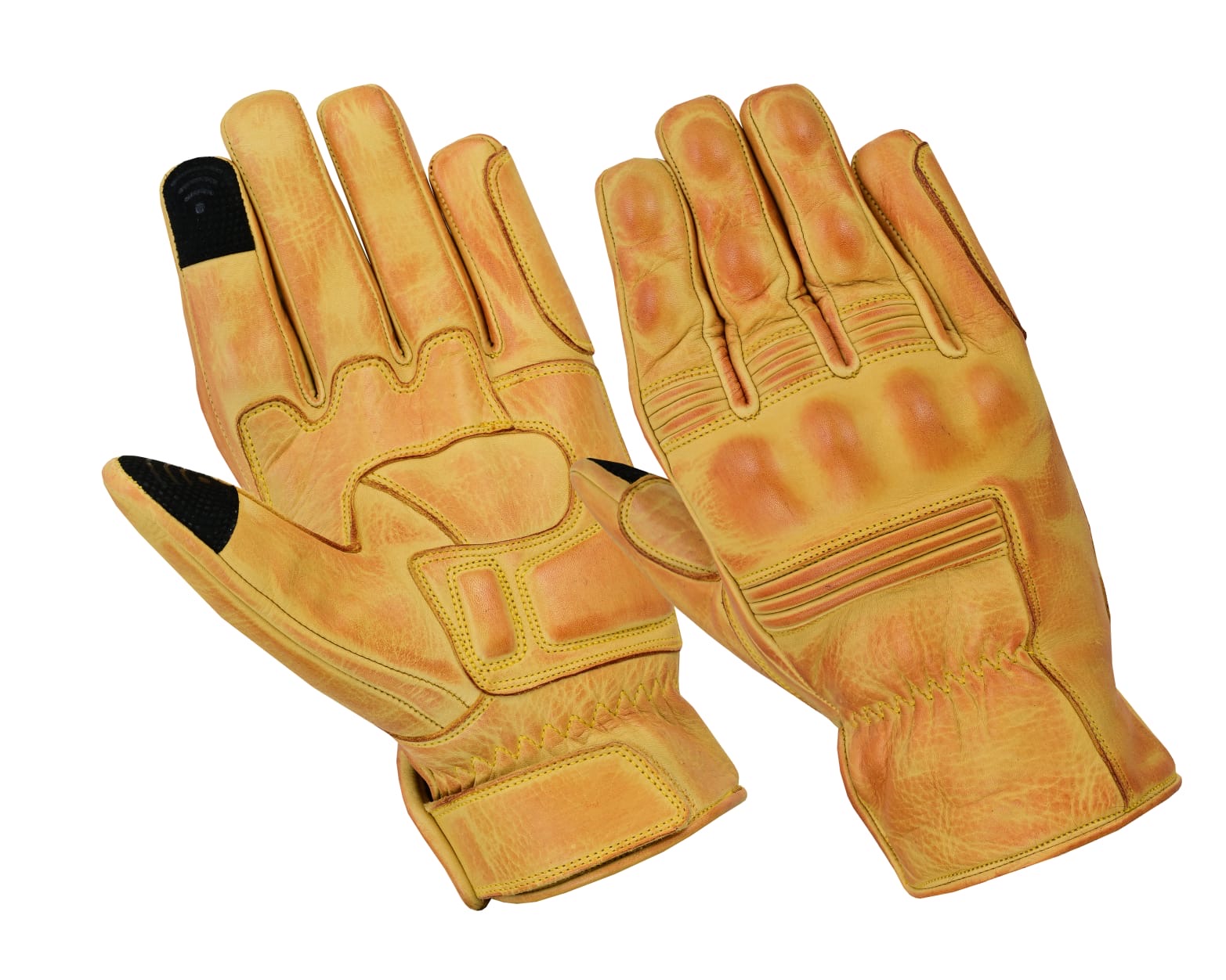 Motorcycle Leather Gloves Yellow Knuckle Protection Touchscreen