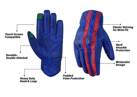 Motorcycle Gloves Racing Touchscreen Leather Armored Riding Biker Gloves Blue/Red