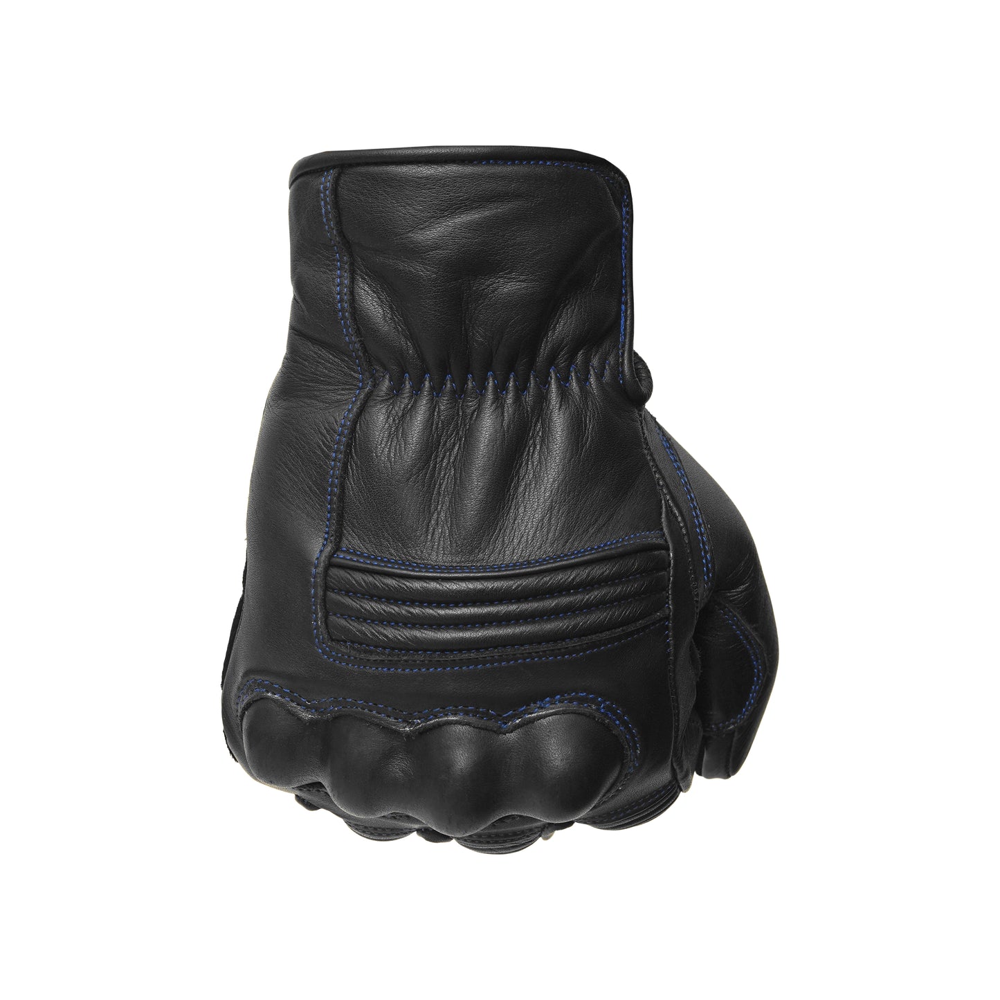Motorcycle Leather Gloves Black - Blue Stitching Knuckle Protection Touchscreen & Padded Palm ZamGear