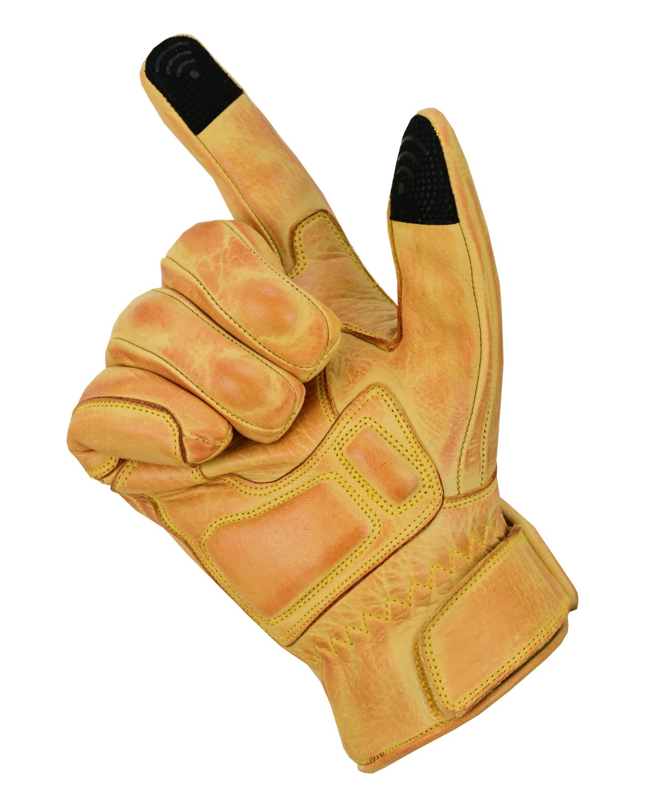 Motorcycle Leather Gloves Yellow Knuckle Protection Touchscreen & Padded Palm ZamGear