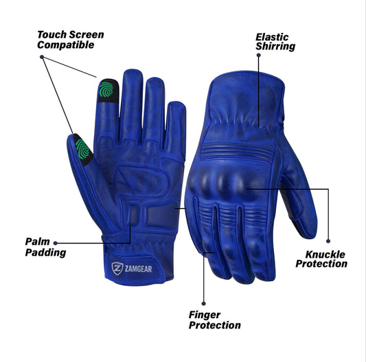 Motorcycle Gloves Racing Touchscreen Leather Armored Riding Biker Gloves Blue