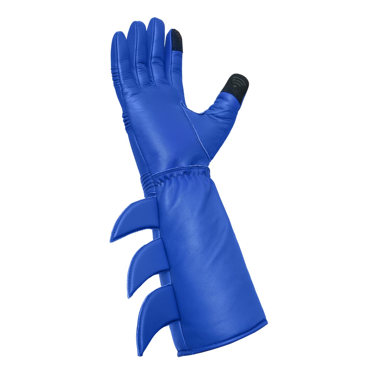 Superhero Blue Leather Gauntlets with Rubber Fins – High-End Costume Gloves