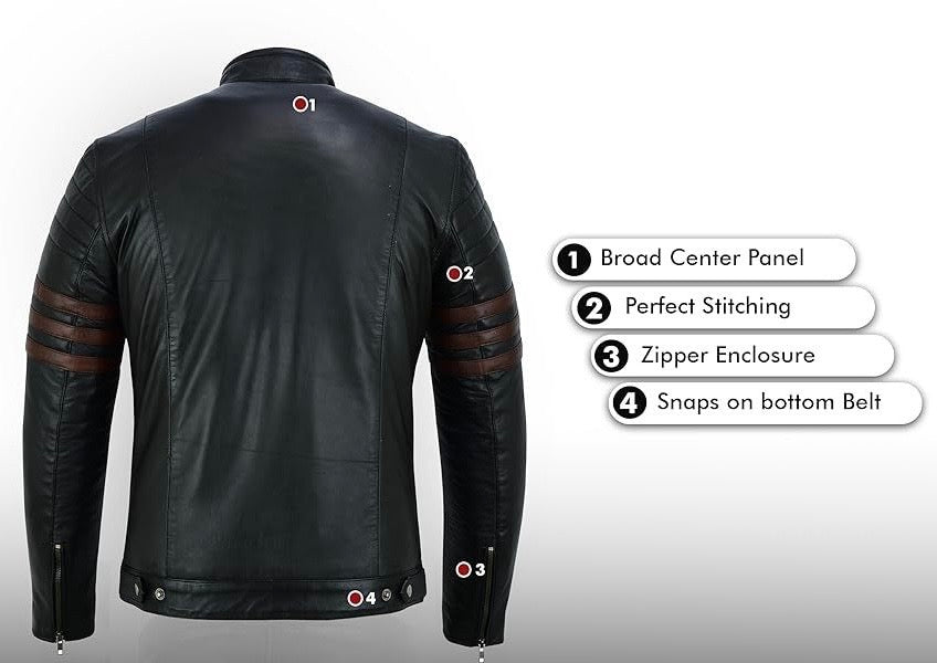 Cafe Racer Biker Leather Jacket Black Sheep Skin