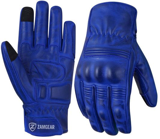 Motorcycle Gloves Racing Touchscreen Leather Armored Riding Biker Gloves Blue