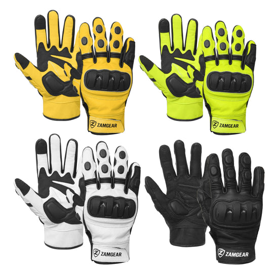 Motorcycle Leather Gloves Multicolor Knuckle Protection Touchscreen & Padded Palm ZamGear