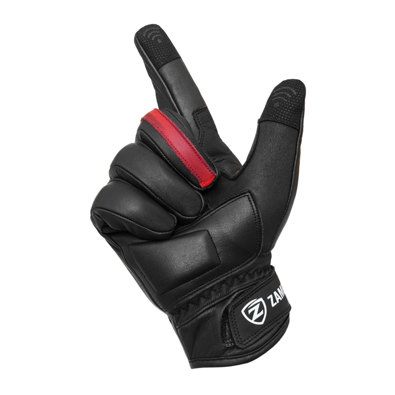 Motorcycle Leather Gloves Black Red Stripe Knuckle Protection Touchscreen & Padded Palm ZamGear