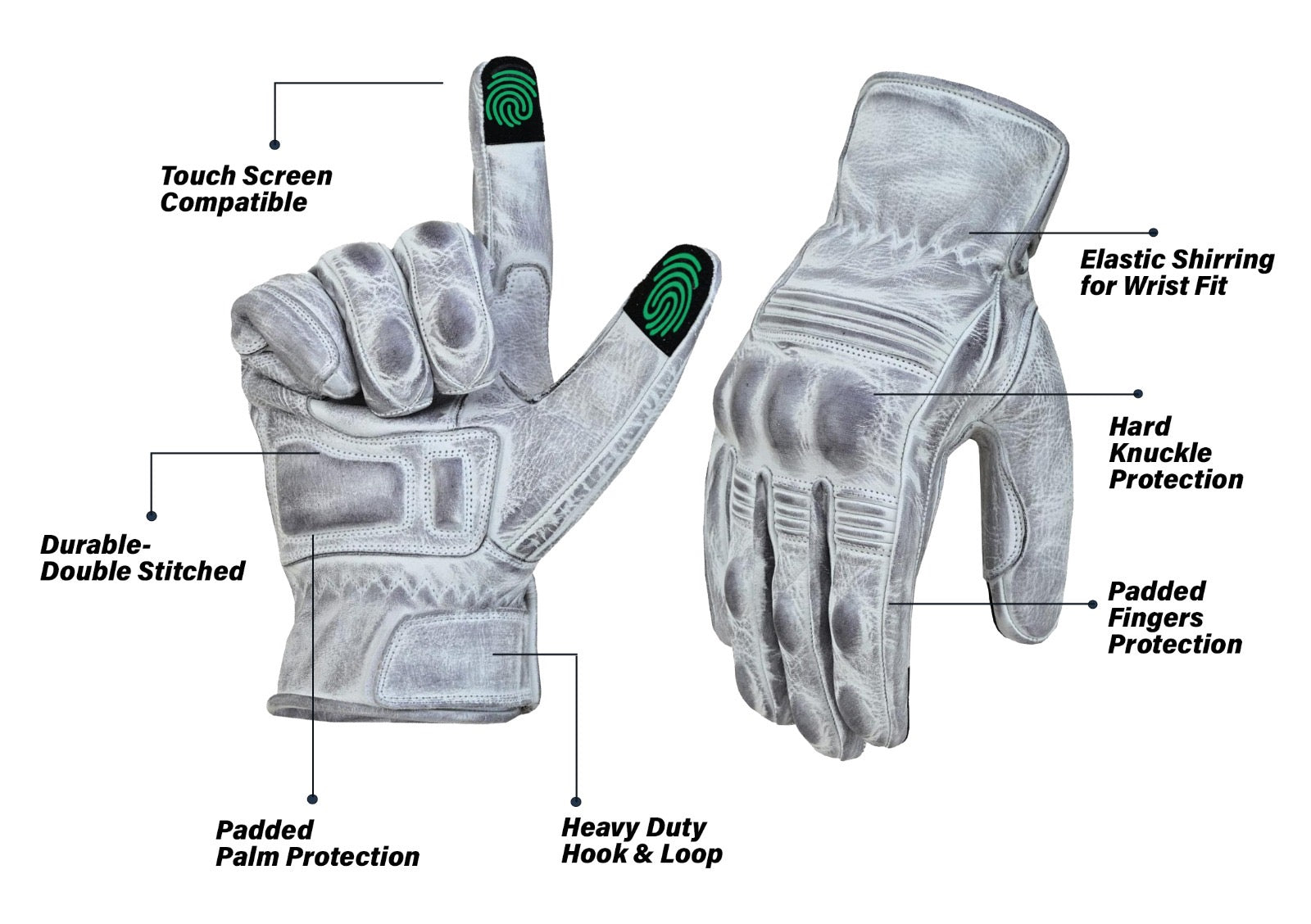 Motorcycle Gloves Racing Touchscreen Leather Armored Riding Biker Gloves White