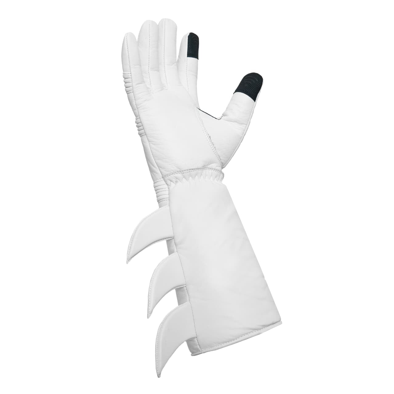 Superhero White Leather Gauntlets with Rubber Fins – High-End Costume Gloves