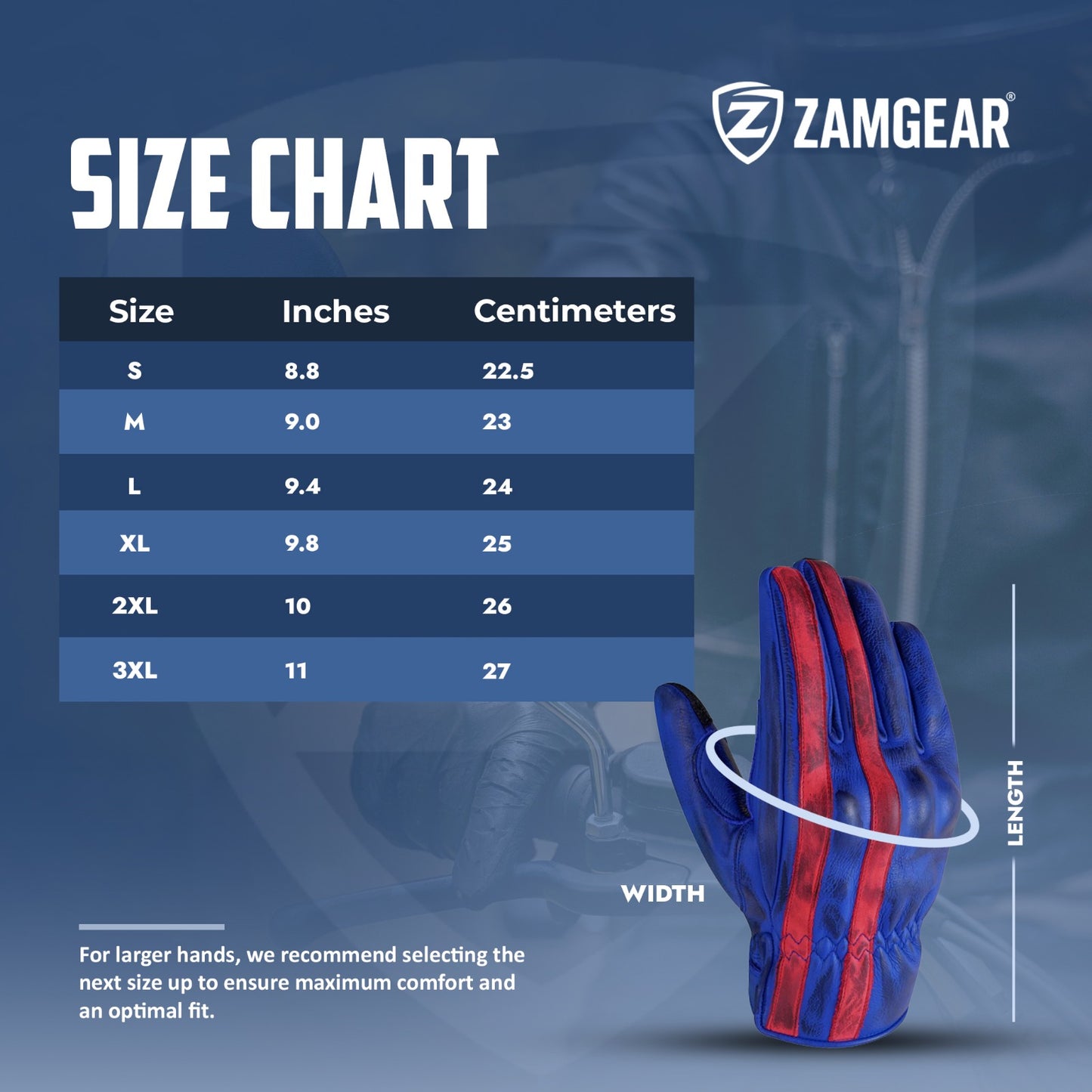 Motorcycle Leather Gloves Blue Red Stripe Knuckle Protection Touchscreen & Padded Palm ZamGear