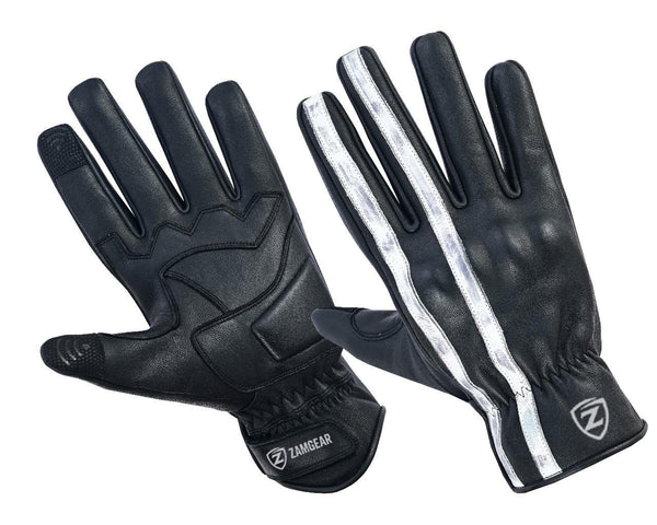 Motorcycle Leather Gloves Black White Stripe Knuckle Protection