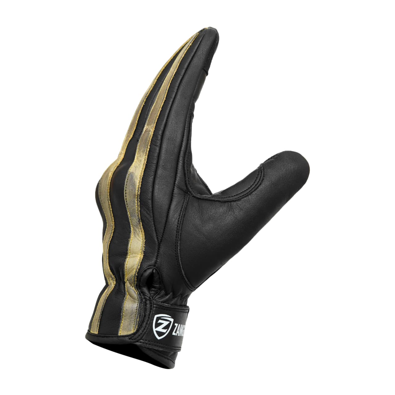 Motorcycle Leather Gloves Black Yellow Stripe Knuckle Protection Touchscreen & Padded Palm ZamGear