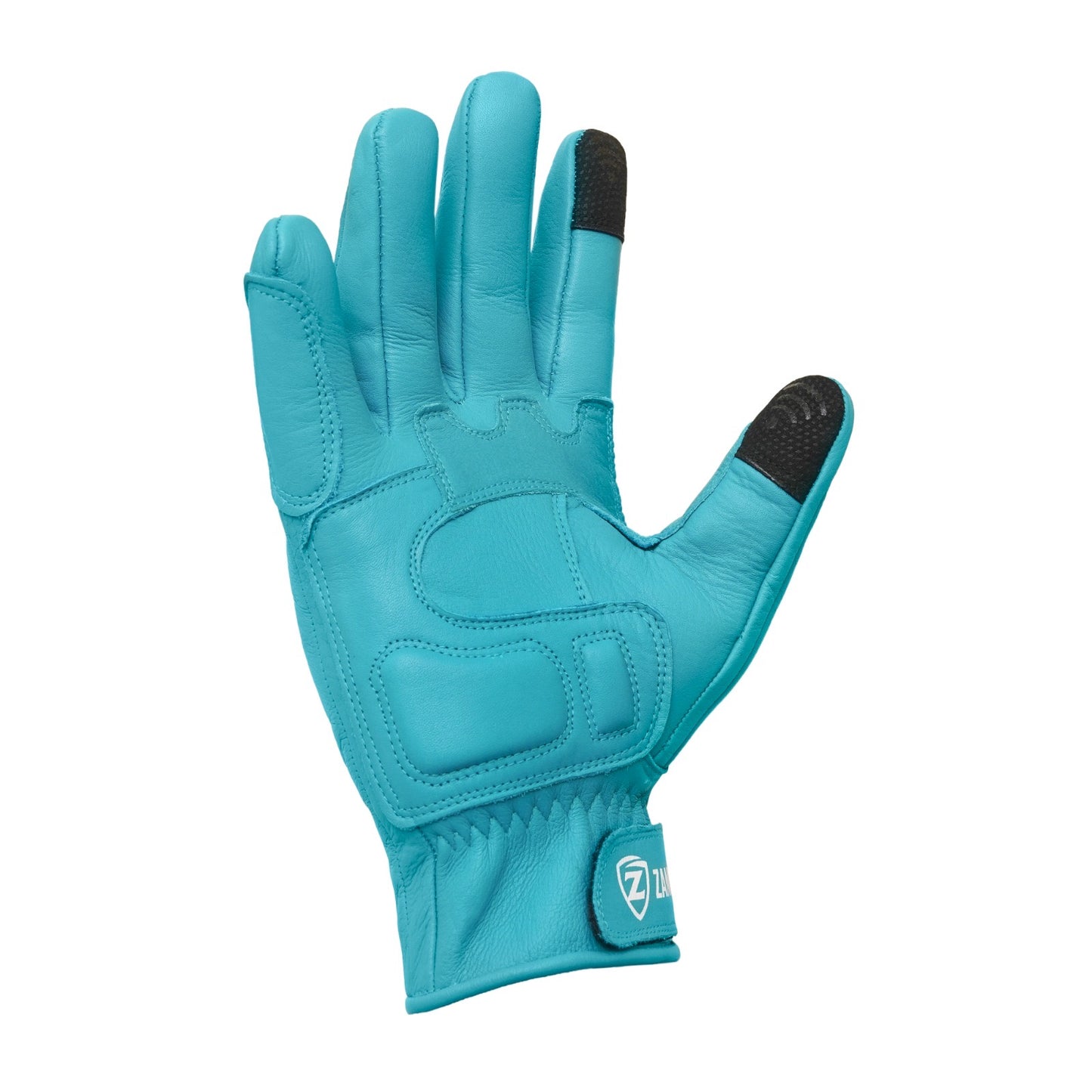 Motorcycle Aqua Blue Leather Gloves Knuckle Protection Touchscreen & Padded Palm ZamGear
