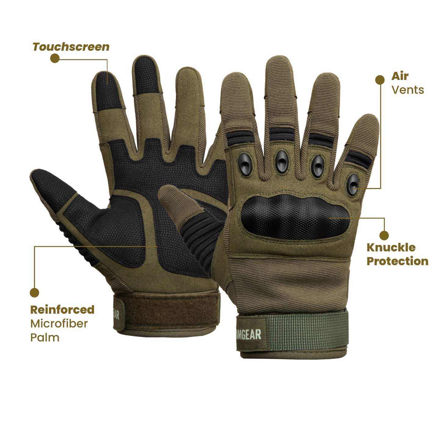 Tactical Gloves Green/Black Knuckle Protection Air vents Touchscreen Airsoft Paintball Cycling Multipurpose ZamGear