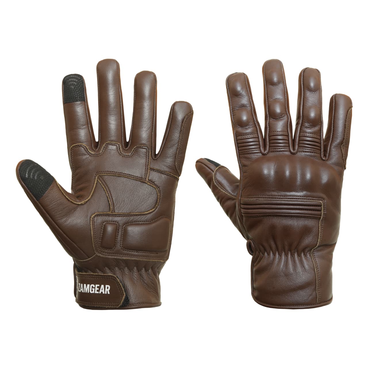 Motorcycle Brown Leather Gloves Knuckle Protection Touchscreen & Padded Palm ZamGear