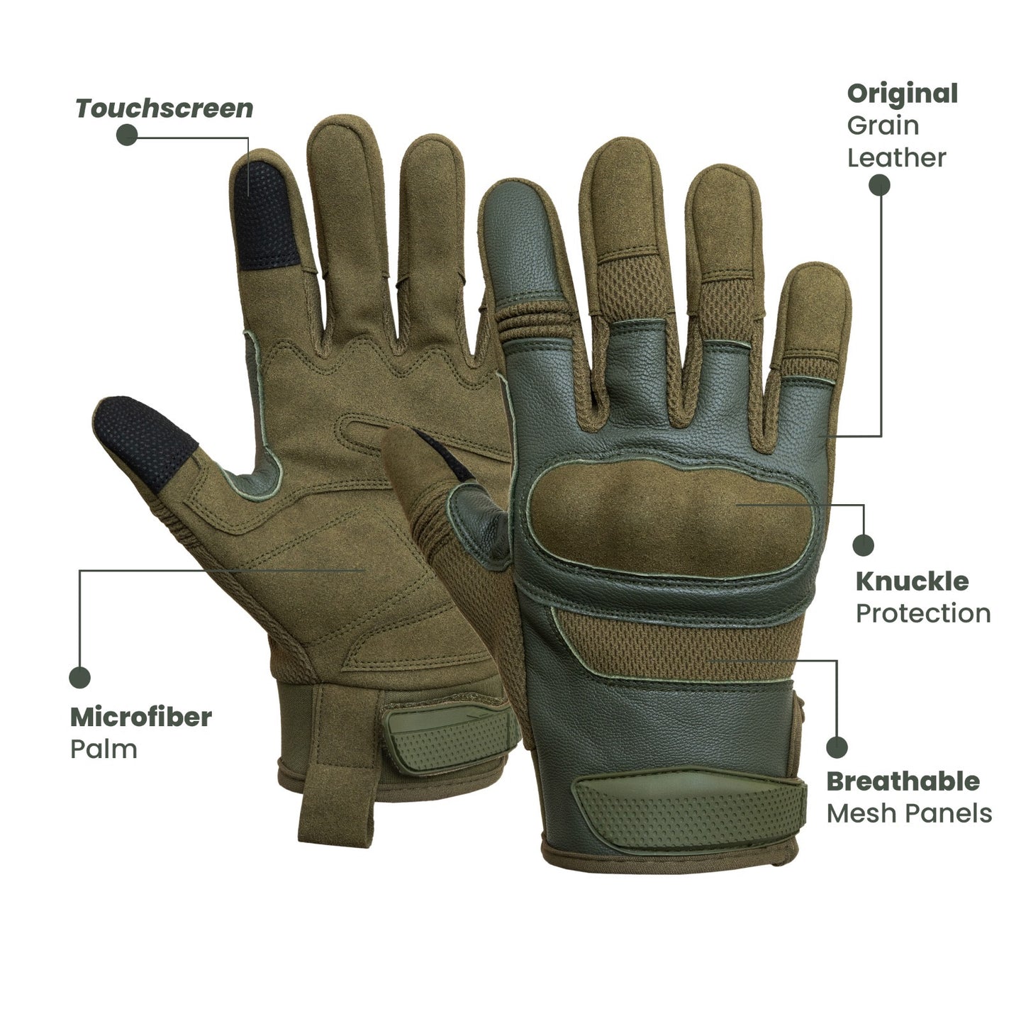 Tactical Gloves Green Knuckle Protection Touchscreen Airsoft Paintball Cycling ZamGear