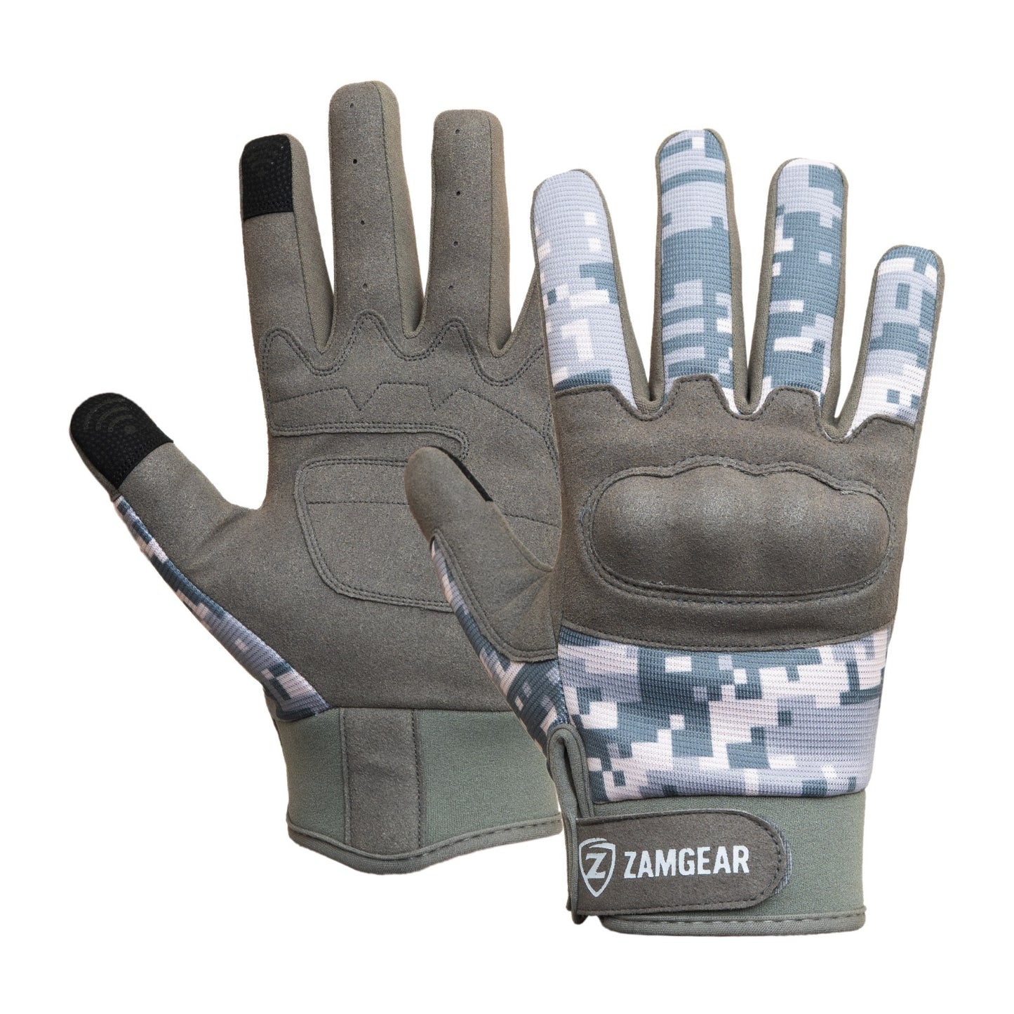 Tactical Gloves Grey Camo Knuckle Protection Touchscreen Airsoft Paintball Cycling ZamGear