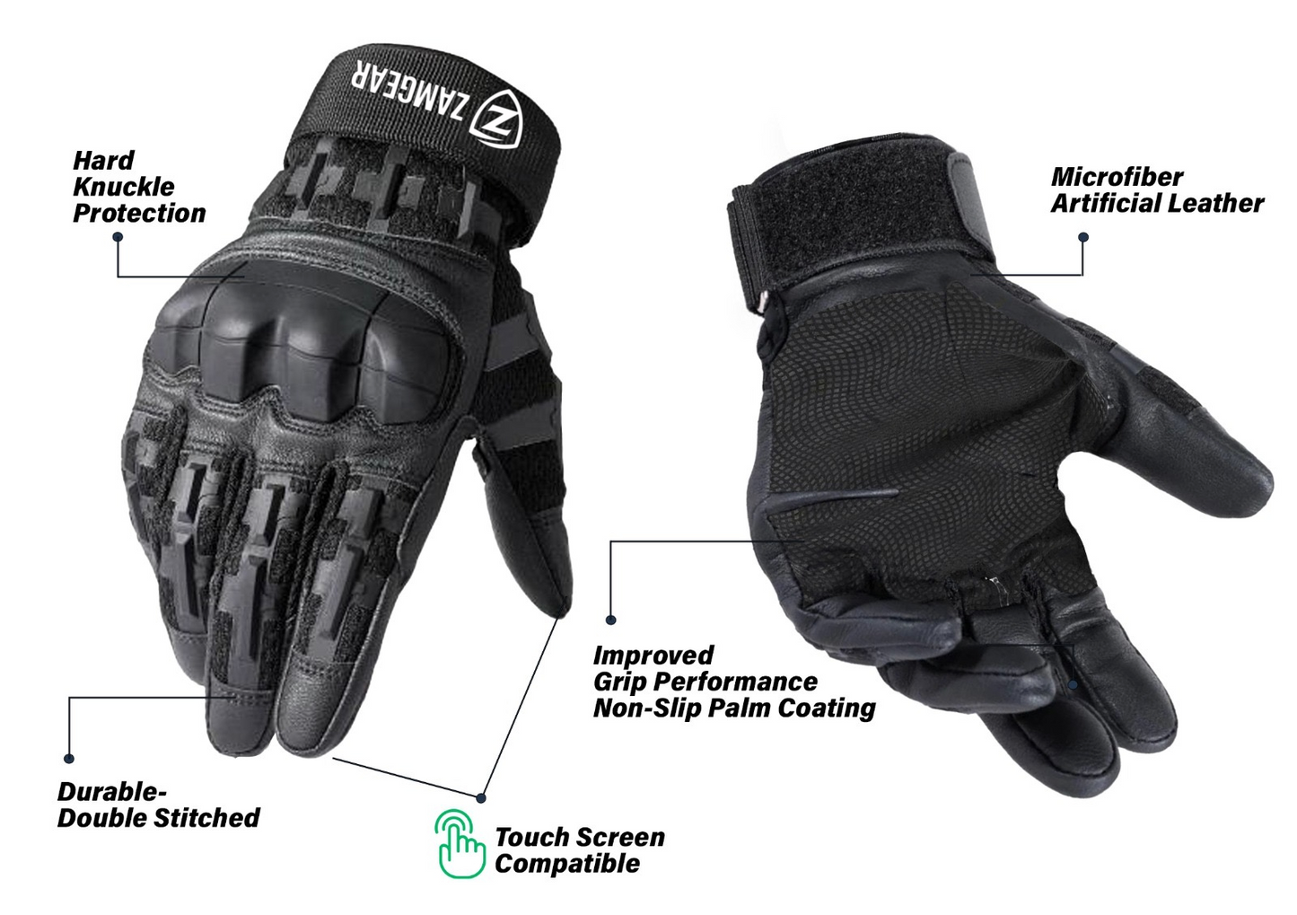 Tactical Gloves Black Knuckle Protection Touchscreen Airsoft Paintball Cycling Multipurpose ZamGear