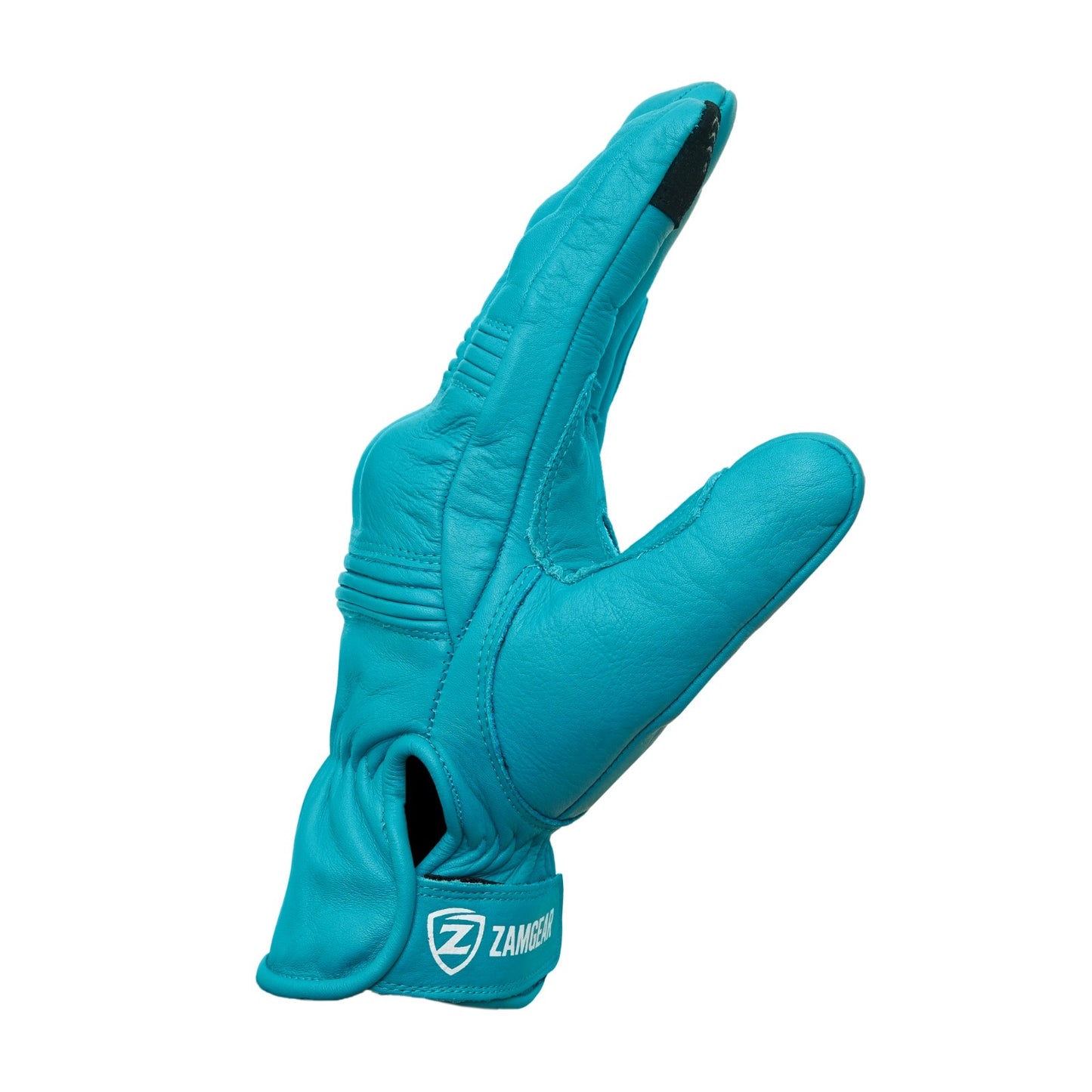 Motorcycle Aqua Blue Leather Gloves Knuckle Protection Touchscreen & Padded Palm ZamGear