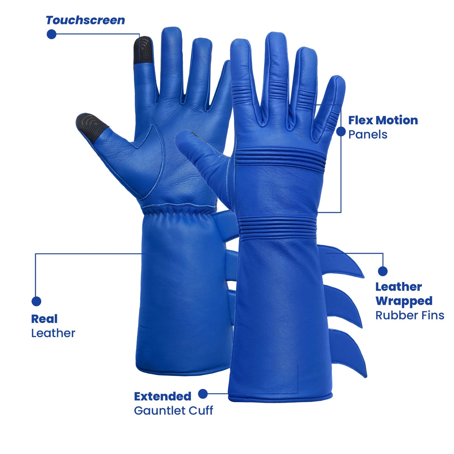 Superhero Blue Leather Gauntlets with Rubber Fins – High-End Costume Gloves