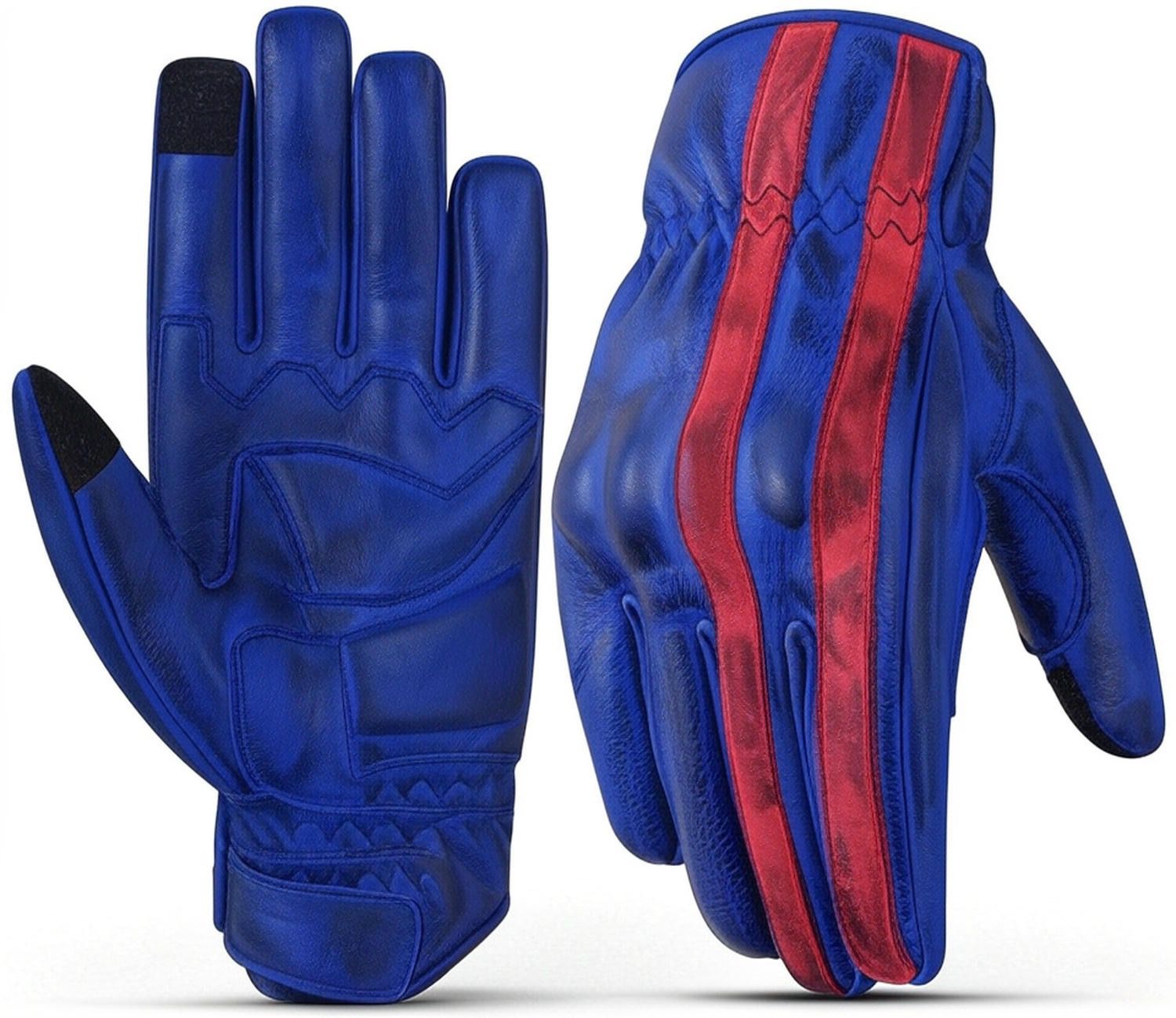 Motorcycle Gloves Racing Touchscreen Leather Armored Riding Biker Gloves Blue/Red
