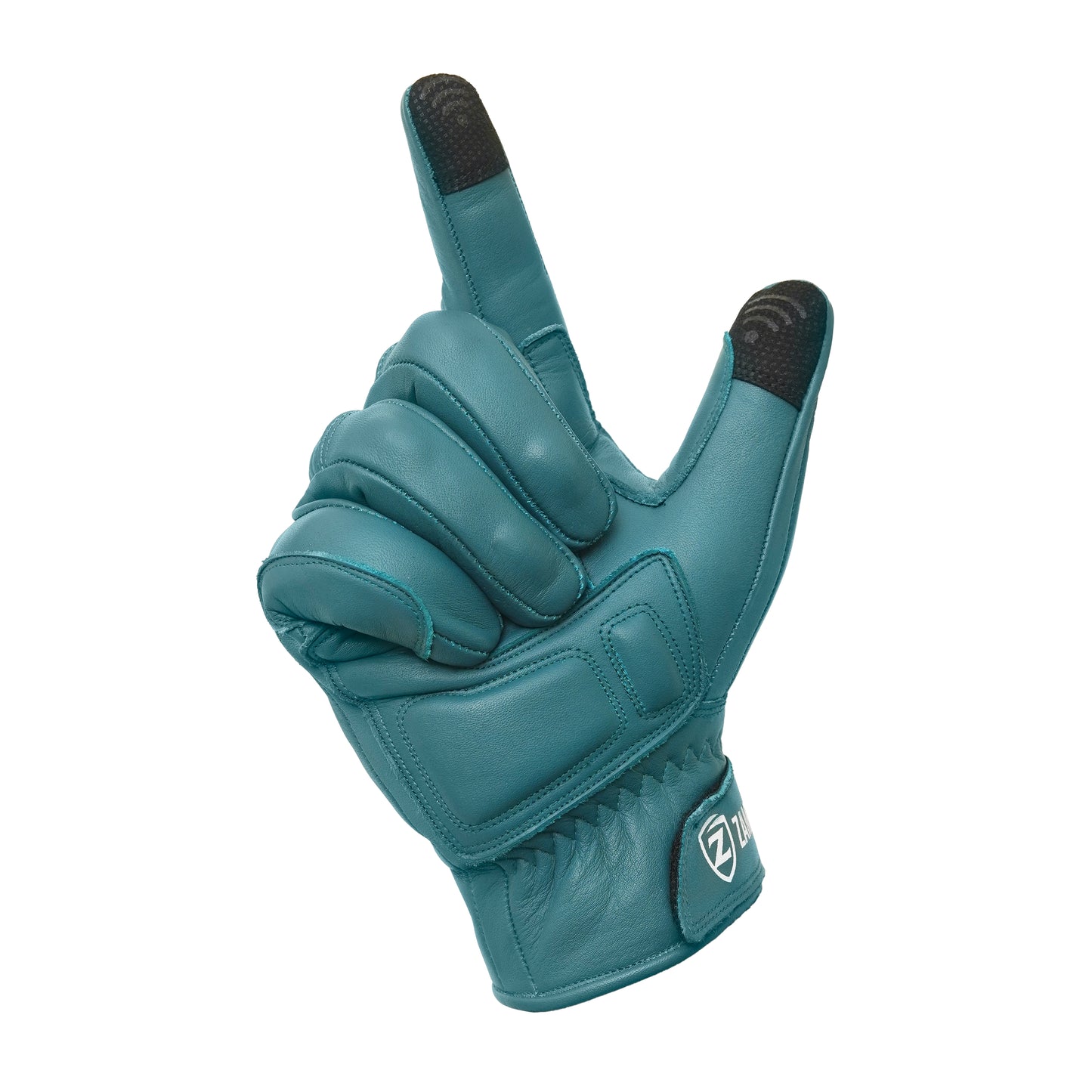 Motorcycle Teal Leather Gloves Midnight Knuckle Protection Touchscreen & Padded Palm ZamGear