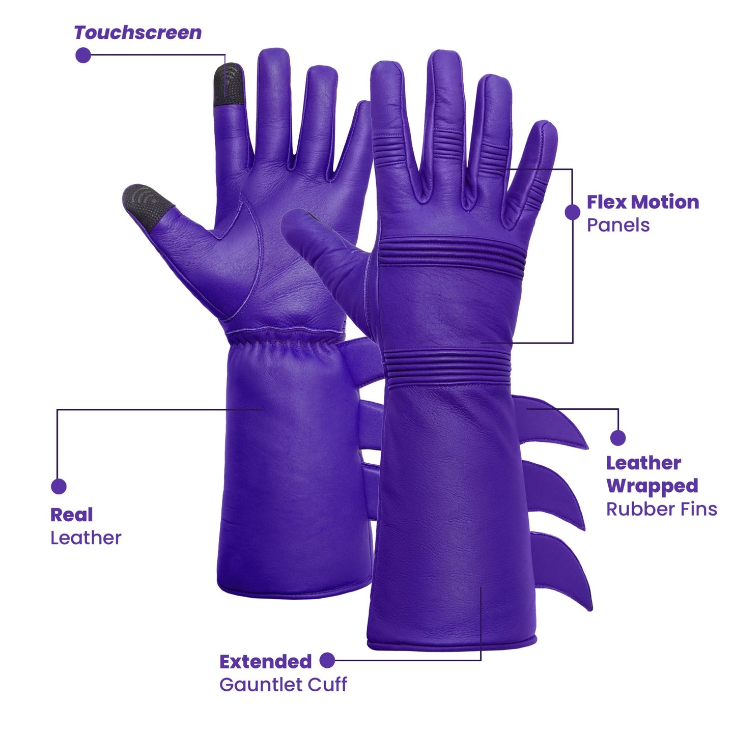 Superhero-Style Purple Leather Gloves – Premium Soft Costume Gloves
