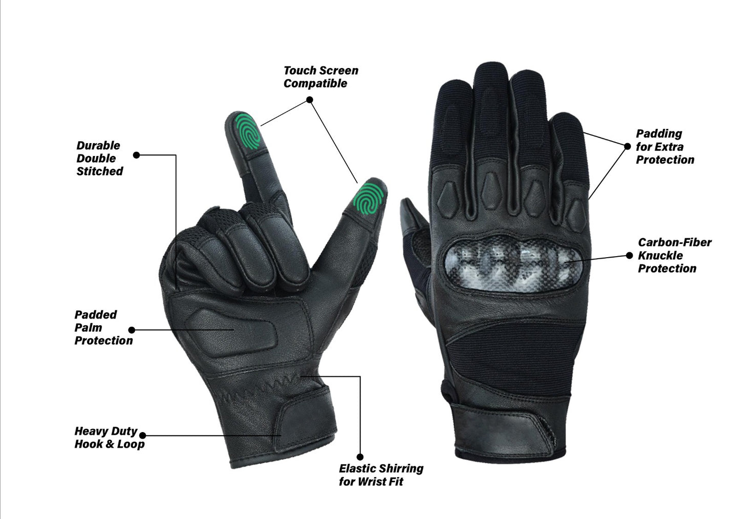 Leather Carbon Fiber Knuckle Designer Motorcycle Gloves Premium Full Finger
