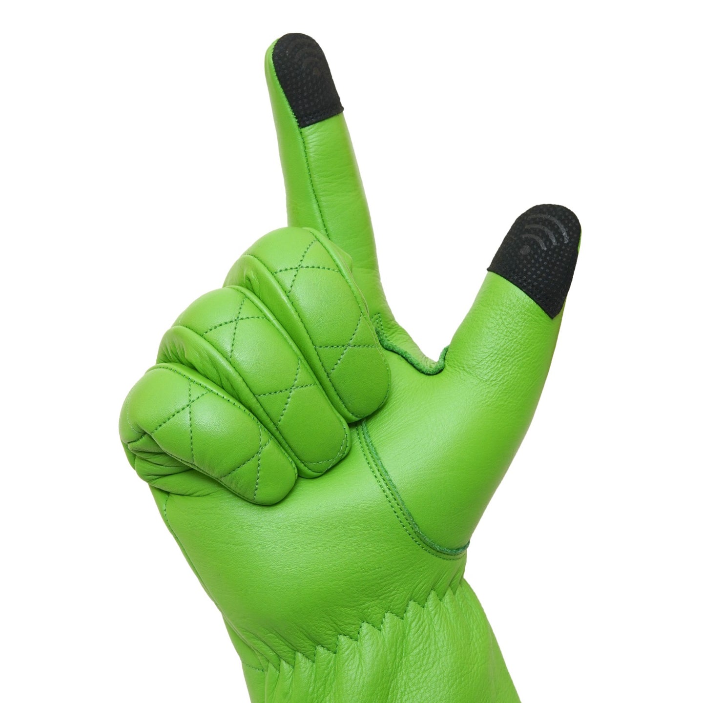Green Leather Gauntlet Gloves – Quilted Design Extended Cuff Costume Gloves