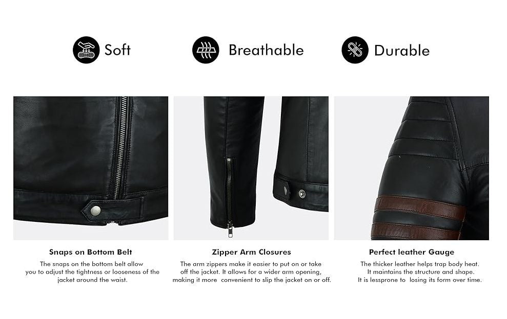 Cafe Racer Biker Leather Jacket Black Sheep Skin