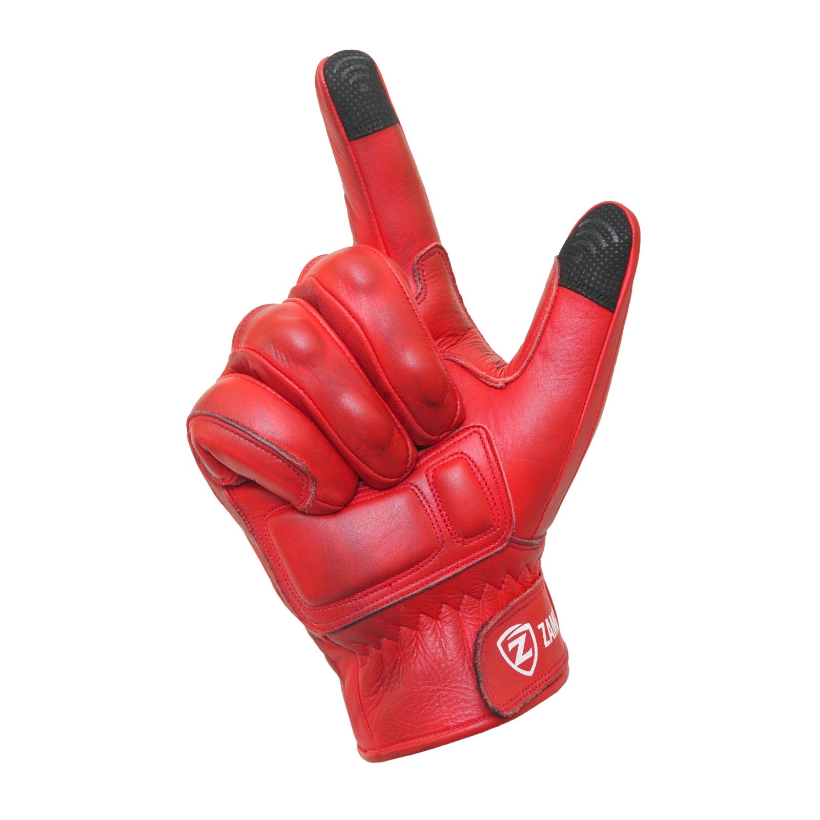Motorcycle Red Leather Gloves Knuckle Protection Touchscreen