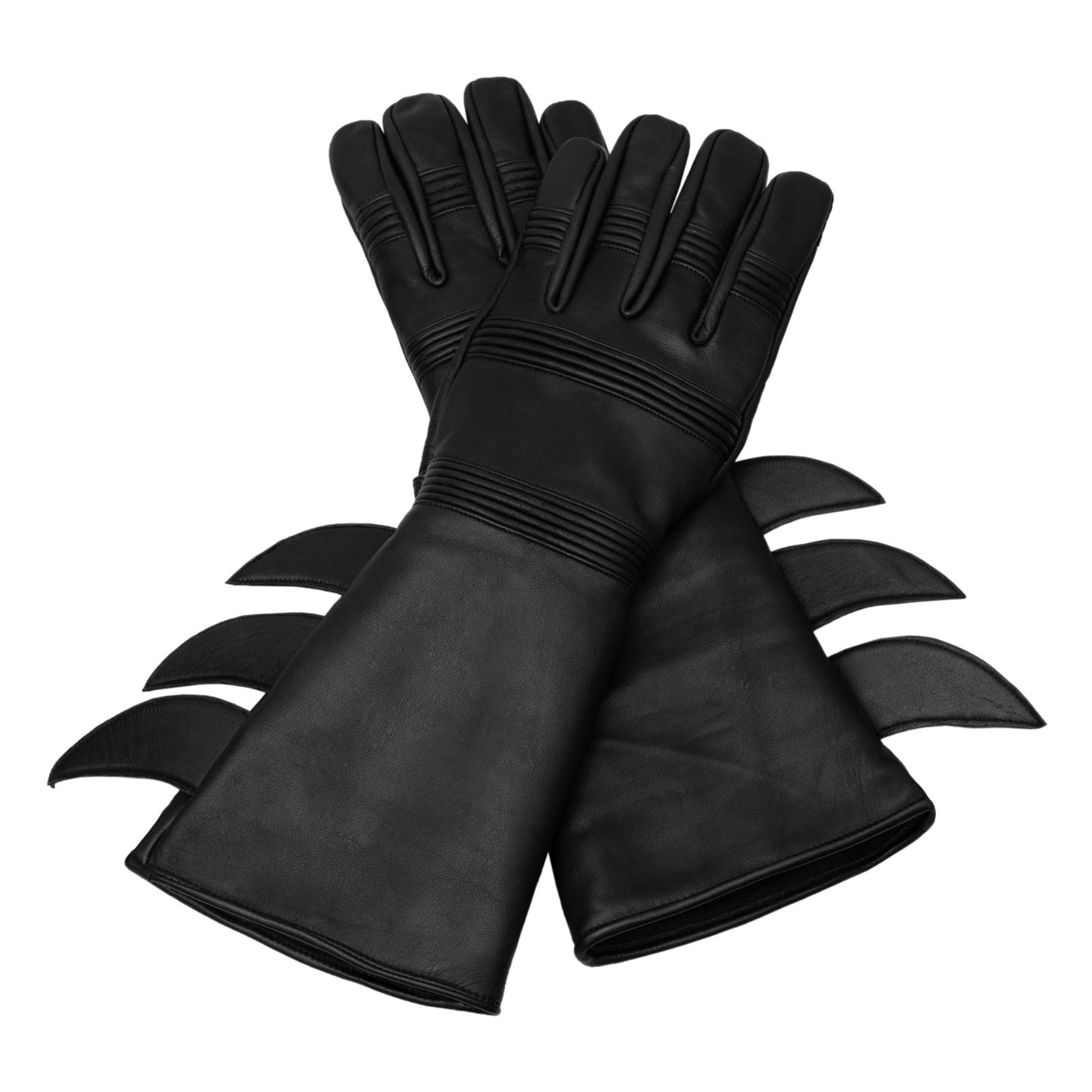 Superhero Black Leather Gauntlets with Rubber Fins – High-End Costume Gloves
