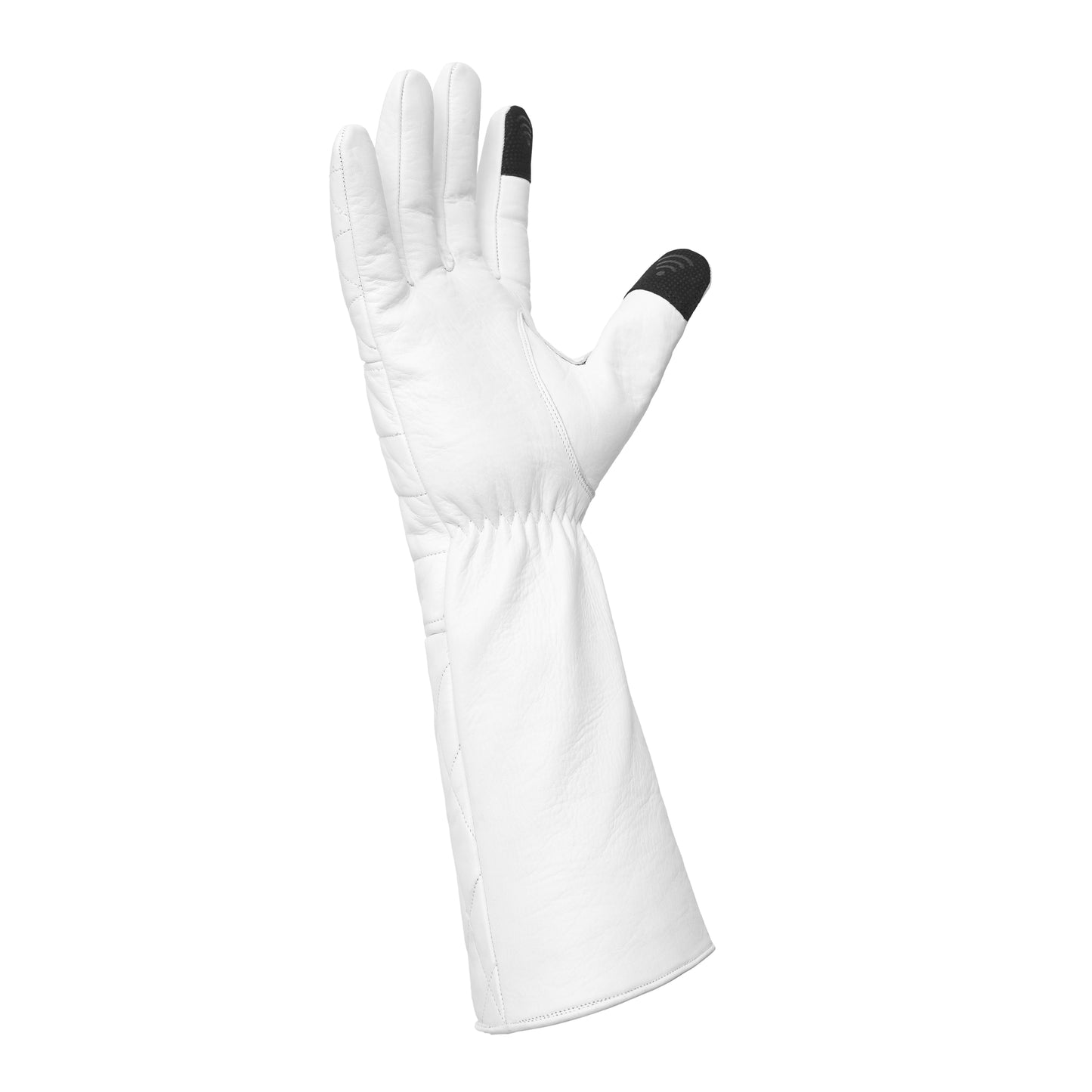 White Leather Gauntlet Gloves – Quilted Design Extended Cuff Costume Gloves