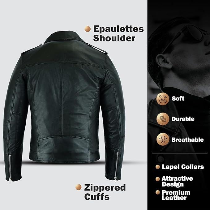 Men's Classic Black Sheepskin Leather Biker Jacket – Premium Quality Motorcycle Style