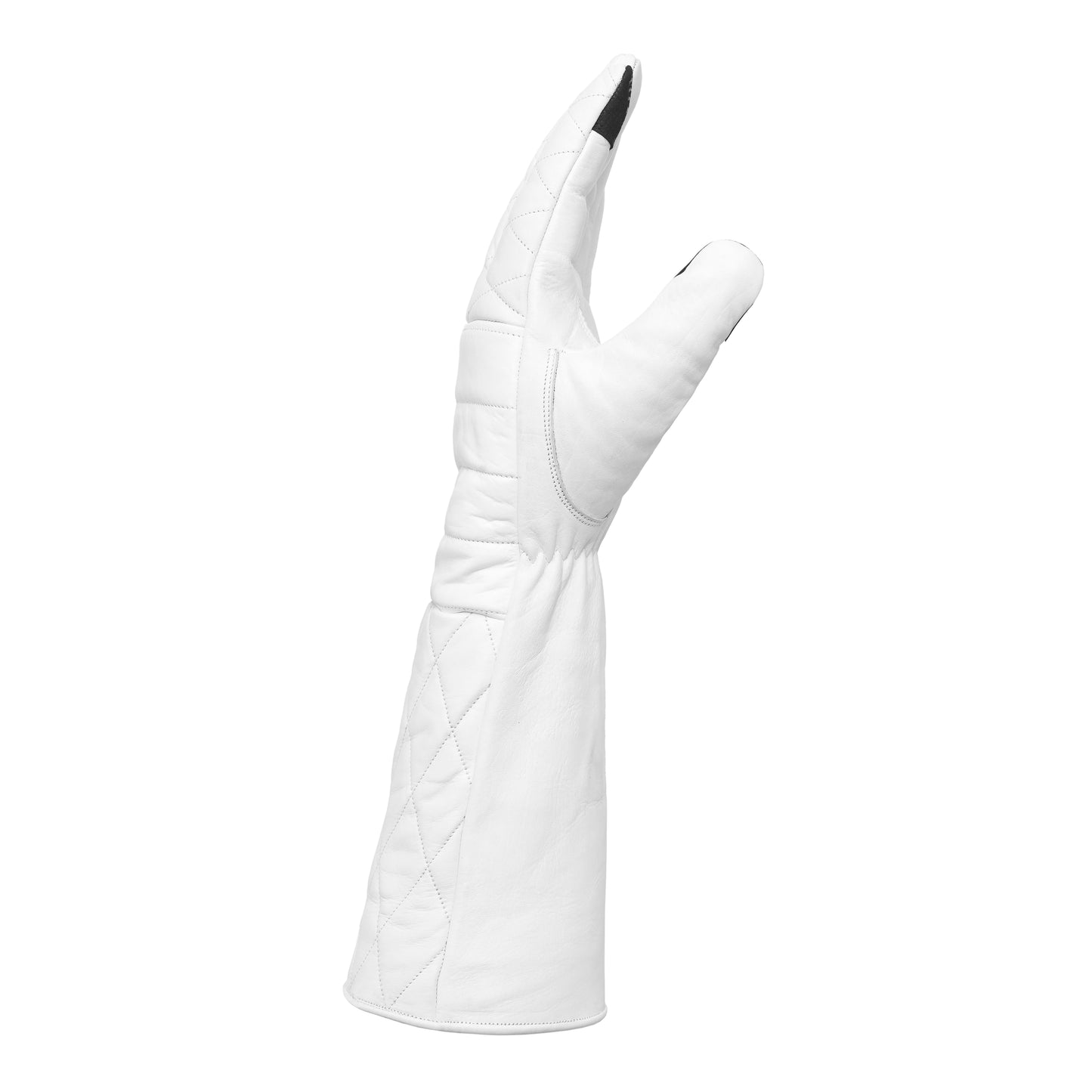 White Leather Gauntlet Gloves – Quilted Design Extended Cuff Costume Gloves