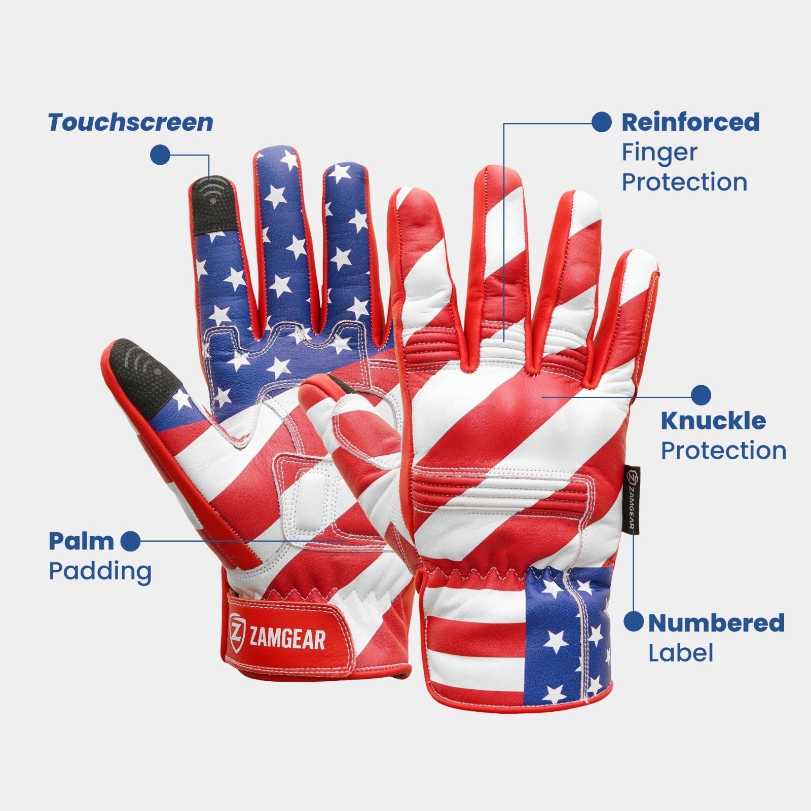 ZamGear Motorcycle USA Gloves – Limited Edition 200 Numbered Pairs – ZAMGEAR