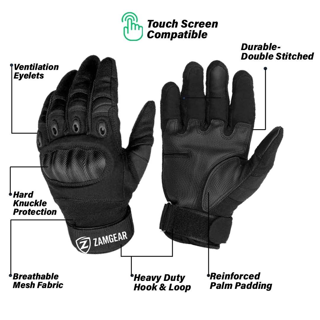 Tactical Gloves Hard Knuckles Air Vents Touchscreen Airsoft Paintball Cycling Multipurpose ZamGear