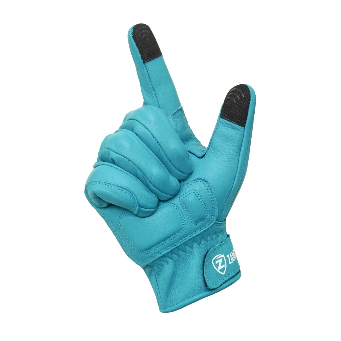 Motorcycle Aqua Blue Leather Gloves Knuckle Protection Touchscreen & Padded Palm ZamGear