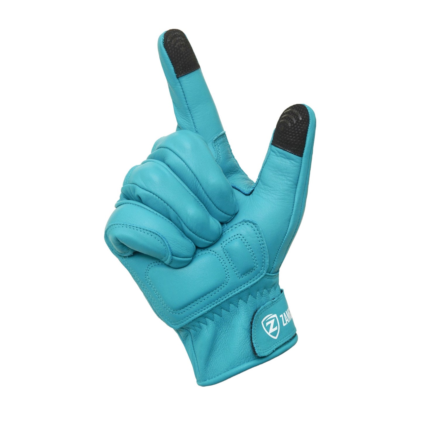 Motorcycle Aqua Blue Leather Gloves Knuckle Protection Touchscreen & Padded Palm ZamGear