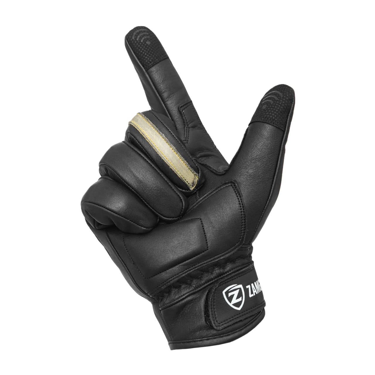 Motorcycle Leather Gloves Black Yellow Stripe Knuckle Protection Touchscreen & Padded Palm ZamGear