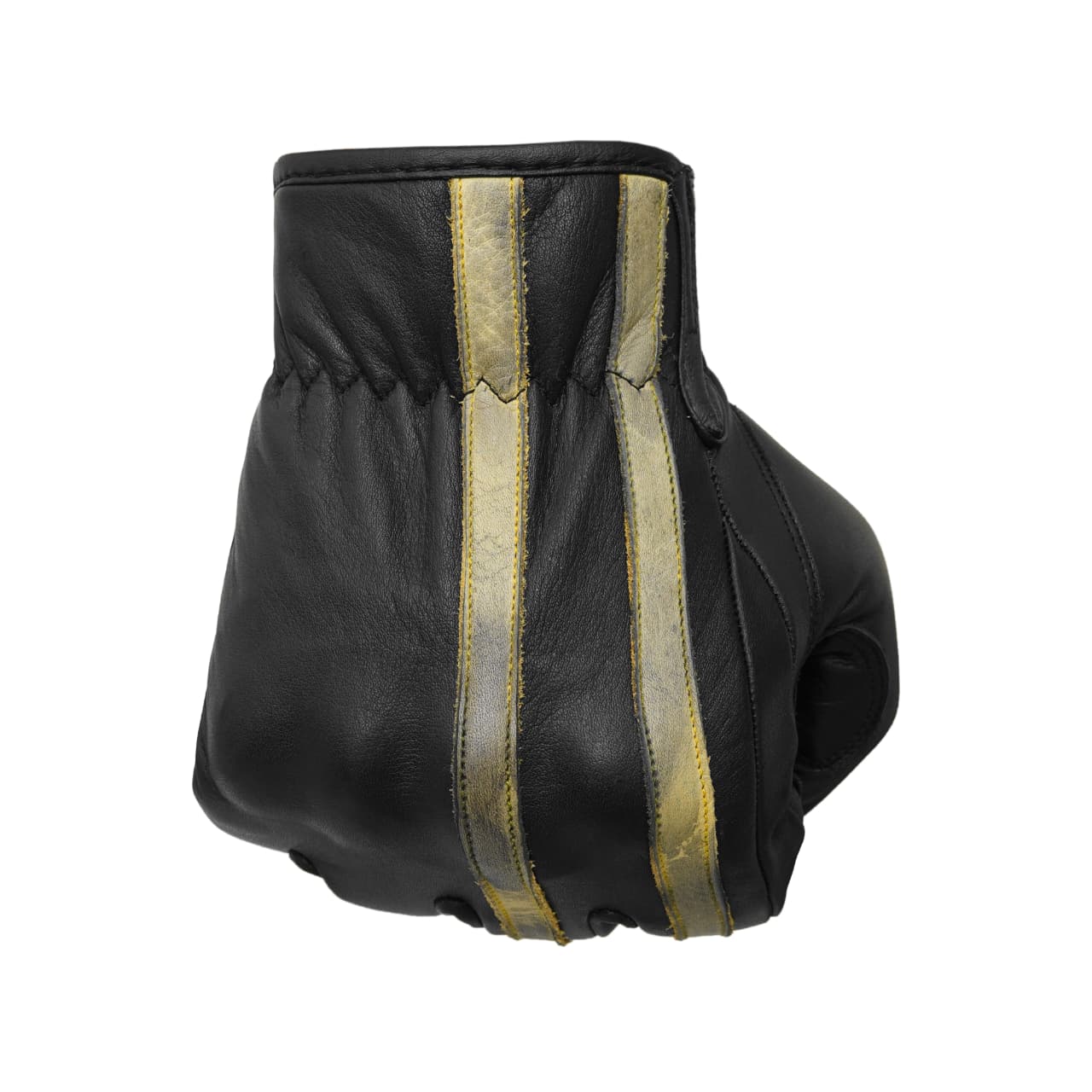 Motorcycle Leather Gloves Black Yellow Stripe Knuckle Protection Touchscreen & Padded Palm ZamGear