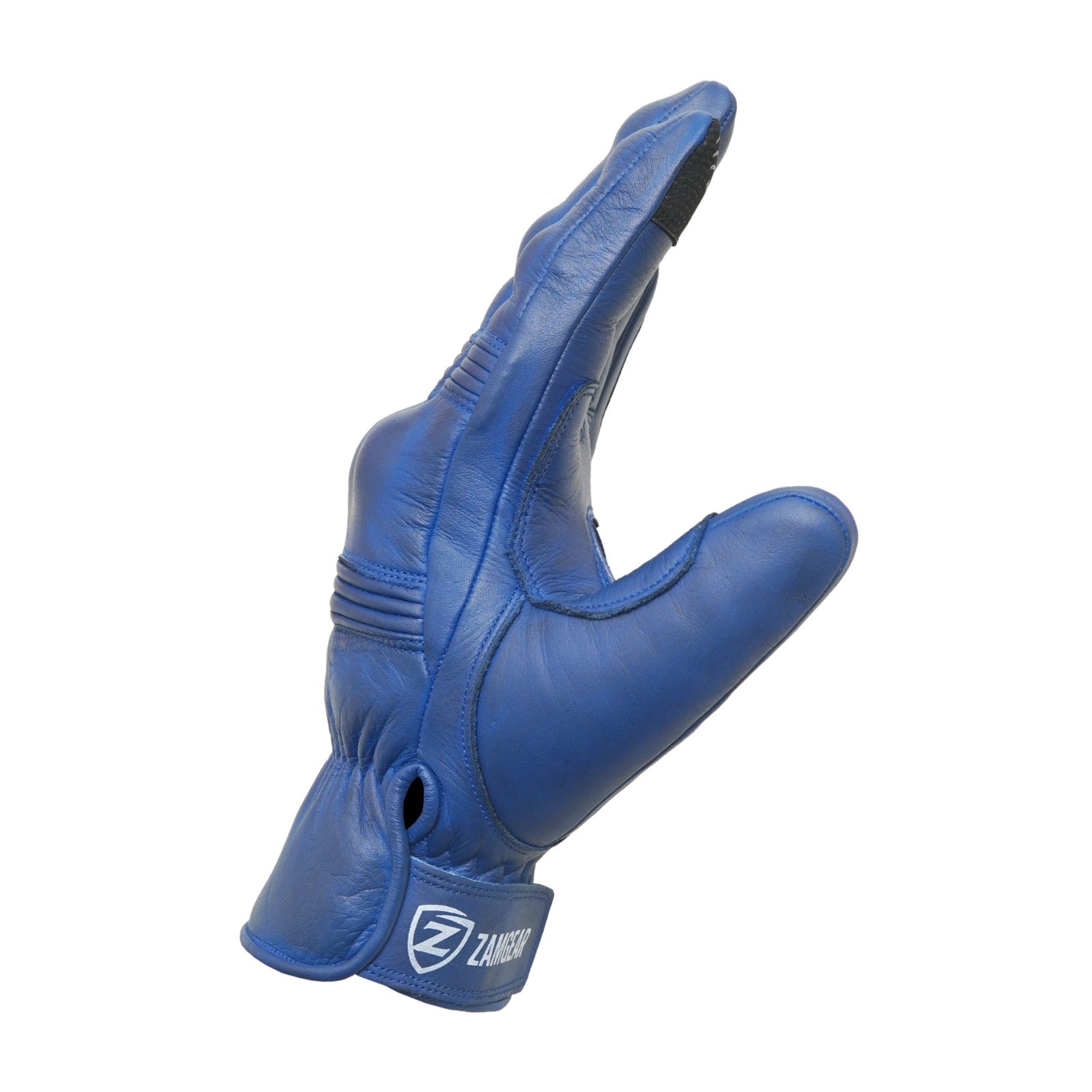 Motorcycle Blue Leather Gloves Knuckle Protection Touchscreen