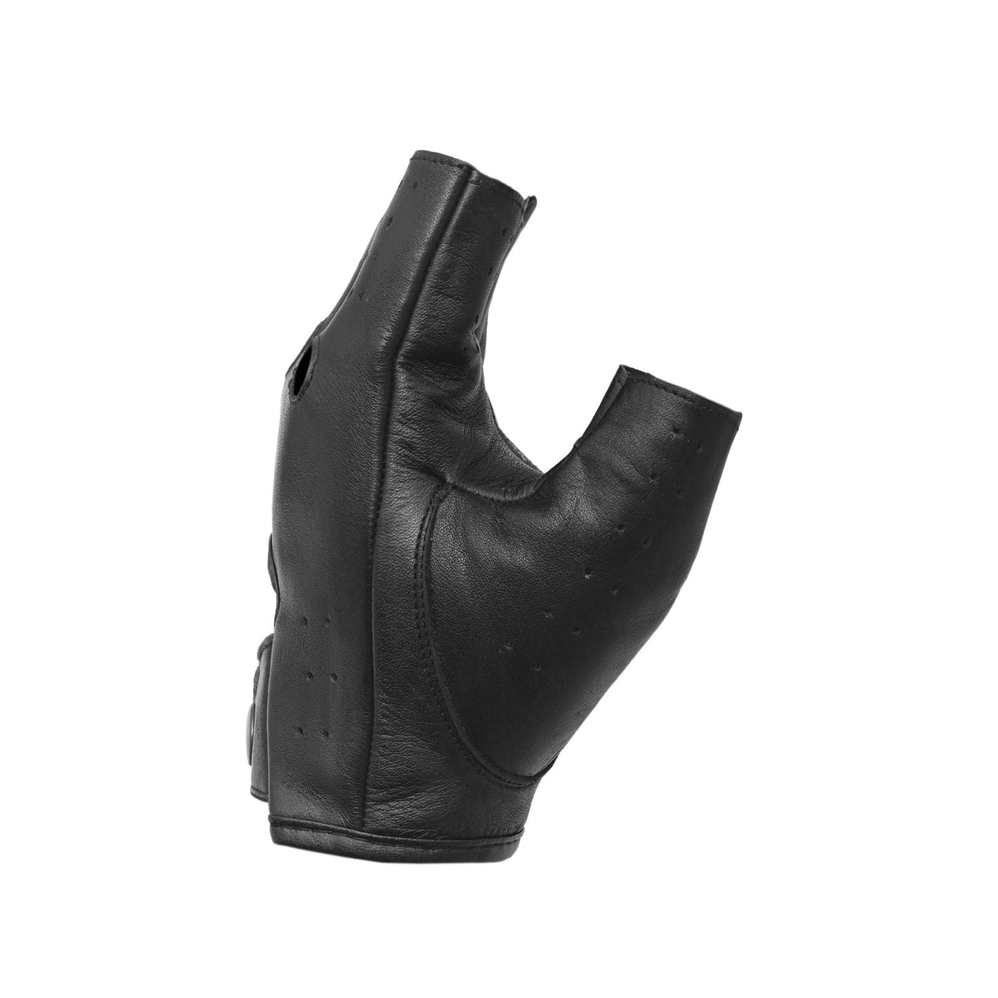 Men Classic Black Half Finger Gloves Soft Genuine Cowhide Leather