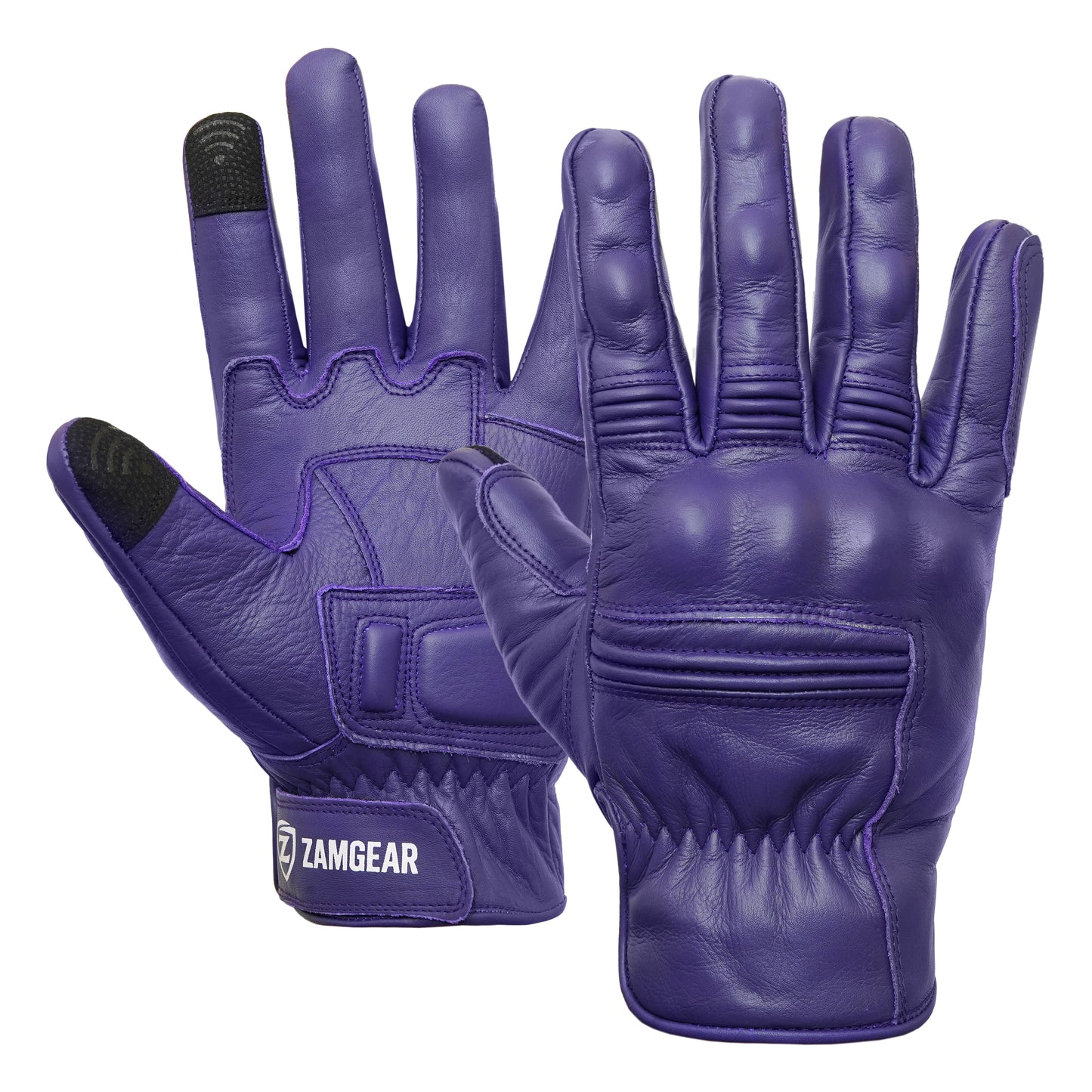 Motorcycle Purple Leather Gloves Knuckle Protection Touchscreen & Padded Palm ZamGear