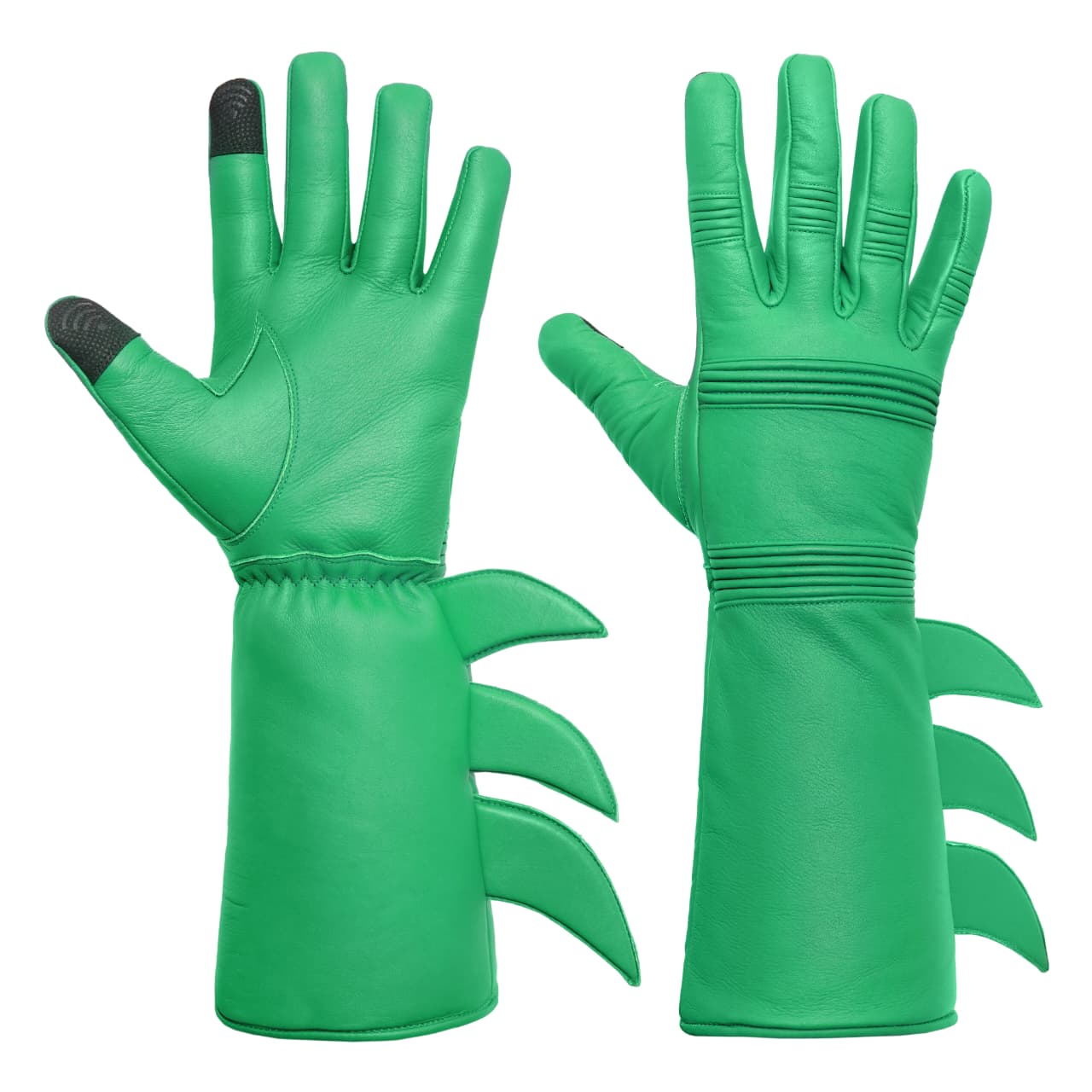 Superhero-Style Green Leather Gloves – Premium Soft Costume Gloves